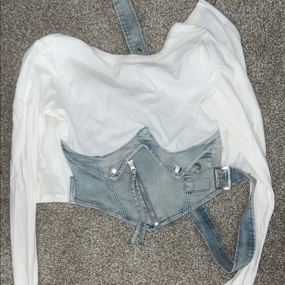 Fashion Nova Blue and White Corset Blouse
